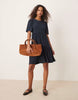 JDY tiered eyelet midi dress in navy