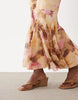chiffon sleeveless maxi dress with godet hem in pink and orange floral print