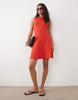 boat neck mini dress with flippy hem in red