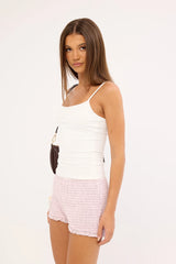 Luck & Trouble Andie Shirred Micro Shorts Pink Check