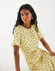 PIECES textured jersey maxi dress in yellow and brown polka dot print