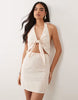 Kaiia Exclusive linen blend tie front cut-out detail mini dress in beige