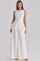 white cotton fitted lace-trim top