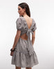 Noisy May tiered seersucker mini dress with open tie back in chocolate gingham