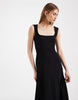 square neck seam detailing midi dress in black