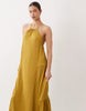 textured halter trapeze maxi dress in ocre