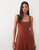Mango 100% linen square neck sleeveless maxi dress in burnt orange