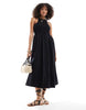 YAS racer neck jersey and cotton hybrid maxi dress in black