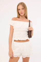 Luck & Trouble Macy Broderie Shorts White