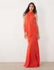 Tall chiffon high neck double layer maxi dress in red