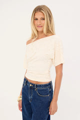 Luck & Trouble Bruni Off Shoulder Lace Top Cream