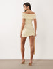 Aria Cove bouclé knit twisted off the shoulder and knotted drape front mini dress in yellow