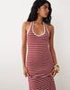 crochet jersey scoop neck halter maxi dress in red stripe