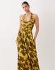 crinkle halter neck midi dress in green floral print