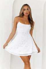 LILISROSE Extra Diamonds Mesh Mini Dress White