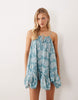 Iisla & Bird paisley print handkerchief hem mini dress in dusky blue