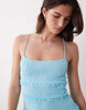 crinkle mini sundress with shirred dropped waist in tropical turquoise