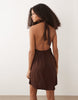 Mango Teen halterneck mini dress in brown