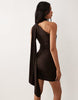 TFNC slinky one shoulder drape and scarf detail mini dress in chocolate