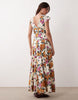 scoop neck short sleeve maxi dress with godets in multi floral print