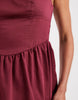 waisted v-neck mini sundress with seaming details in washed burgundy