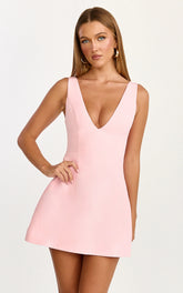 Karissa Mini Dress - V Neck Fit And Flare Dress in Pink
