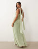 mesh ruched bust maxi dress with scarf detail in sage green