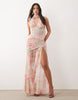 Oh Polly premium embellished scarf and corset detailing maxi dress in pink floral print