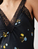 maxi slip dress with lace trim and ties in black floral