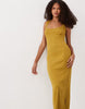 scoop front racer seam detail midi dress in golden green