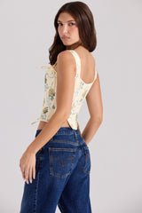 lemon rose print reversible cotton corset top