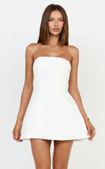 Catharine Mini Dress - Strapless A Line Dress in White