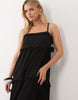 Petite lace trim tiered crinkle cami midaxi dress in black
