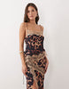 overlay lace trim midaxi dress with back detail in leopard print