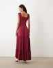 Vila shirred bodice tiered maxi dress in wine red