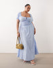 Esmee Curve puff sleeve tie front beach maxi dress in light blue