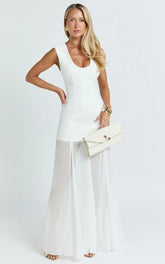 Frances Maxi Dress - Contrast U Neck Godet A Line Dress in Ivory