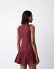 structured cotton sateen tie bust dropped waist mini sundress in rich burgundy