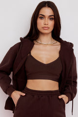 chocolate cotton fleece-back zip through hoodie