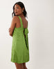 Petite shift mini dress with bow back detail in green