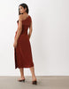 Mango satin cowl neck asymmetric midi dress in burnt orange