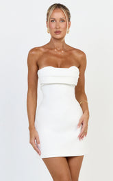 Zinnia Mini Dress - Strapless Aline Dress in White