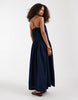 denim smock midaxi dress with side pockets in inky wash