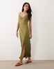 crinkle lace trim maxi dress in khaki green