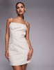 Kaiia cotton blend linen feel tailored strappy open back mini dress in cream