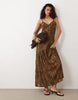 VILA jacquard cami maxi dress with trim details in brown