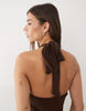 halter open back midi dress with twisted neck detail in chocolate