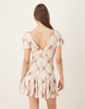 mini day dress with godet hem in brown plaid print