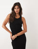 rib knit racer back maxi dress in black