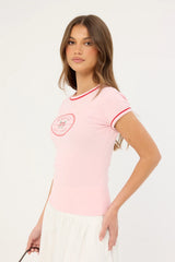 Perfect Stranger Sunday Club Longline Cap Sleeve Tee Pink